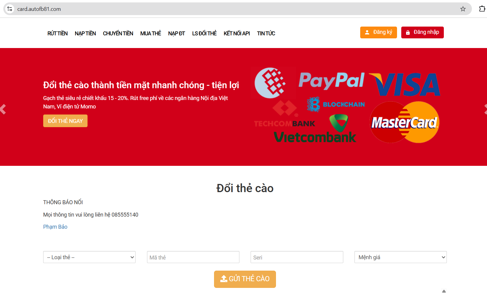 Web Duyệt thẻ cào tự động